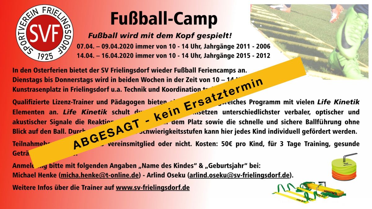 Fußball-Feriencamp des SV Frielingsdorf entfällt!